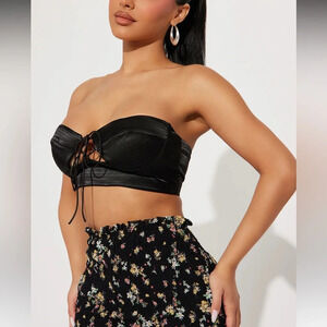 FASHION NOVA Nora Satin Tube Top Black Size Small NEW